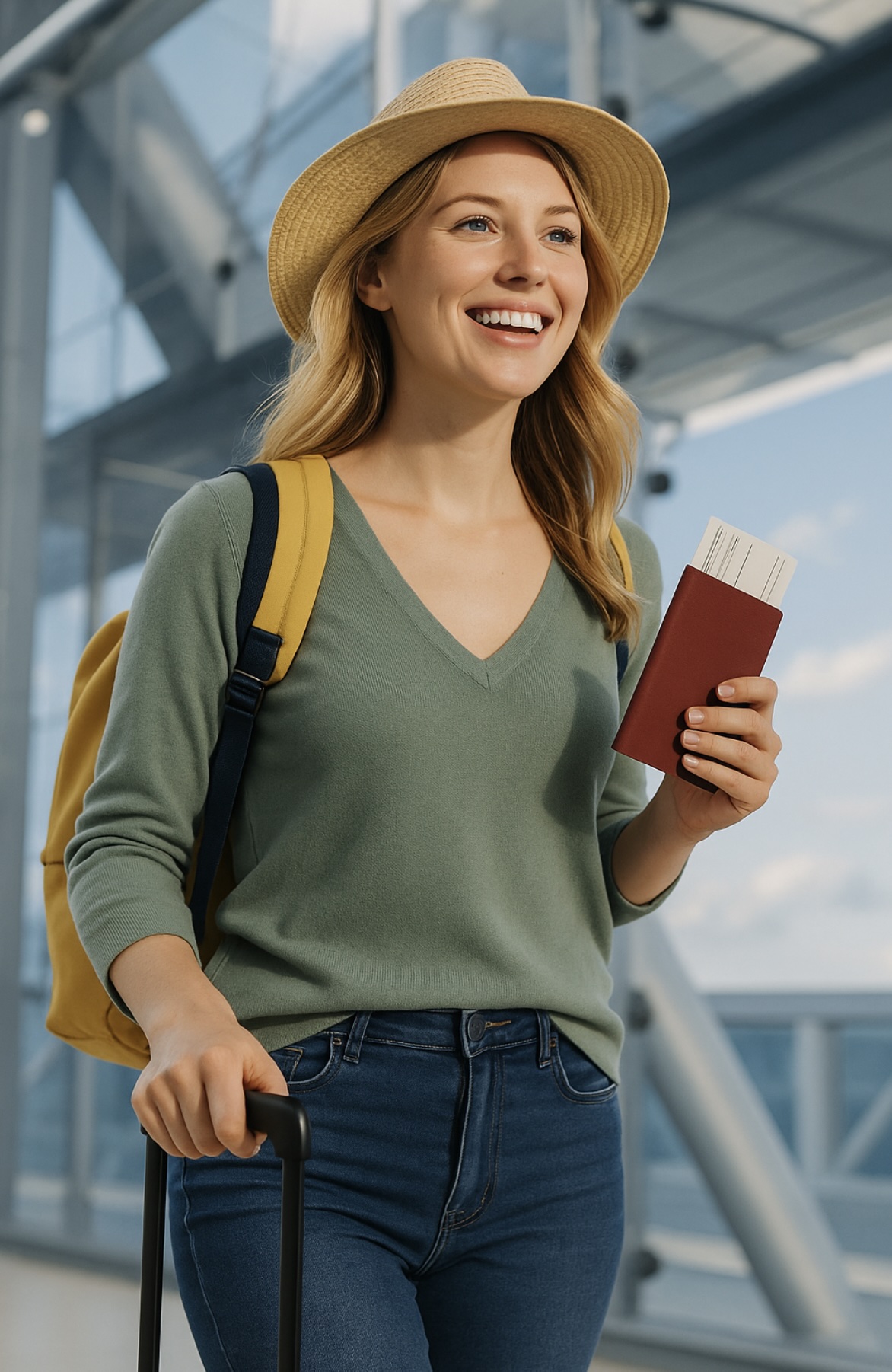 Happy woman with visa